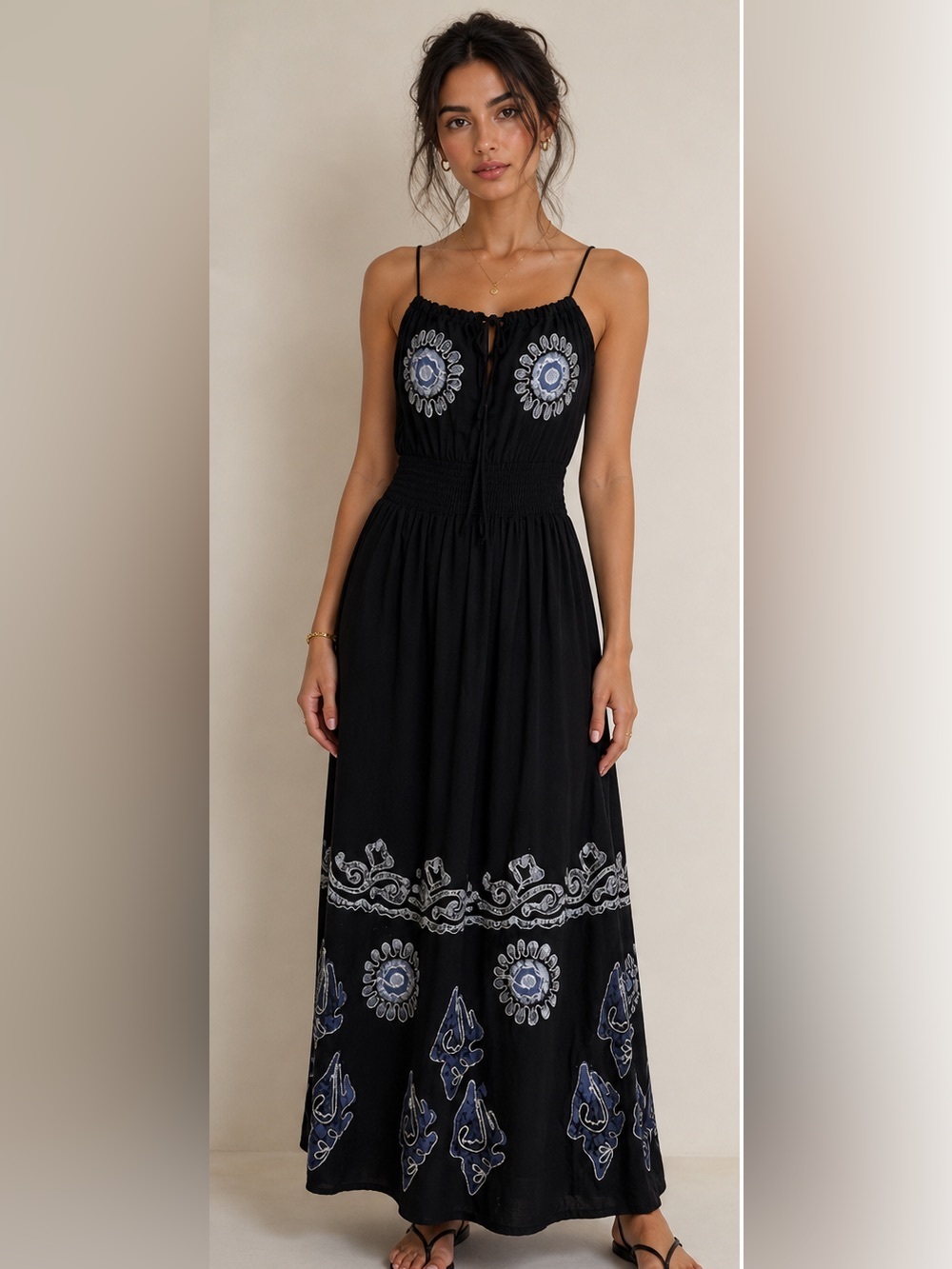 Rhea Black Embroidered Maxi Dress